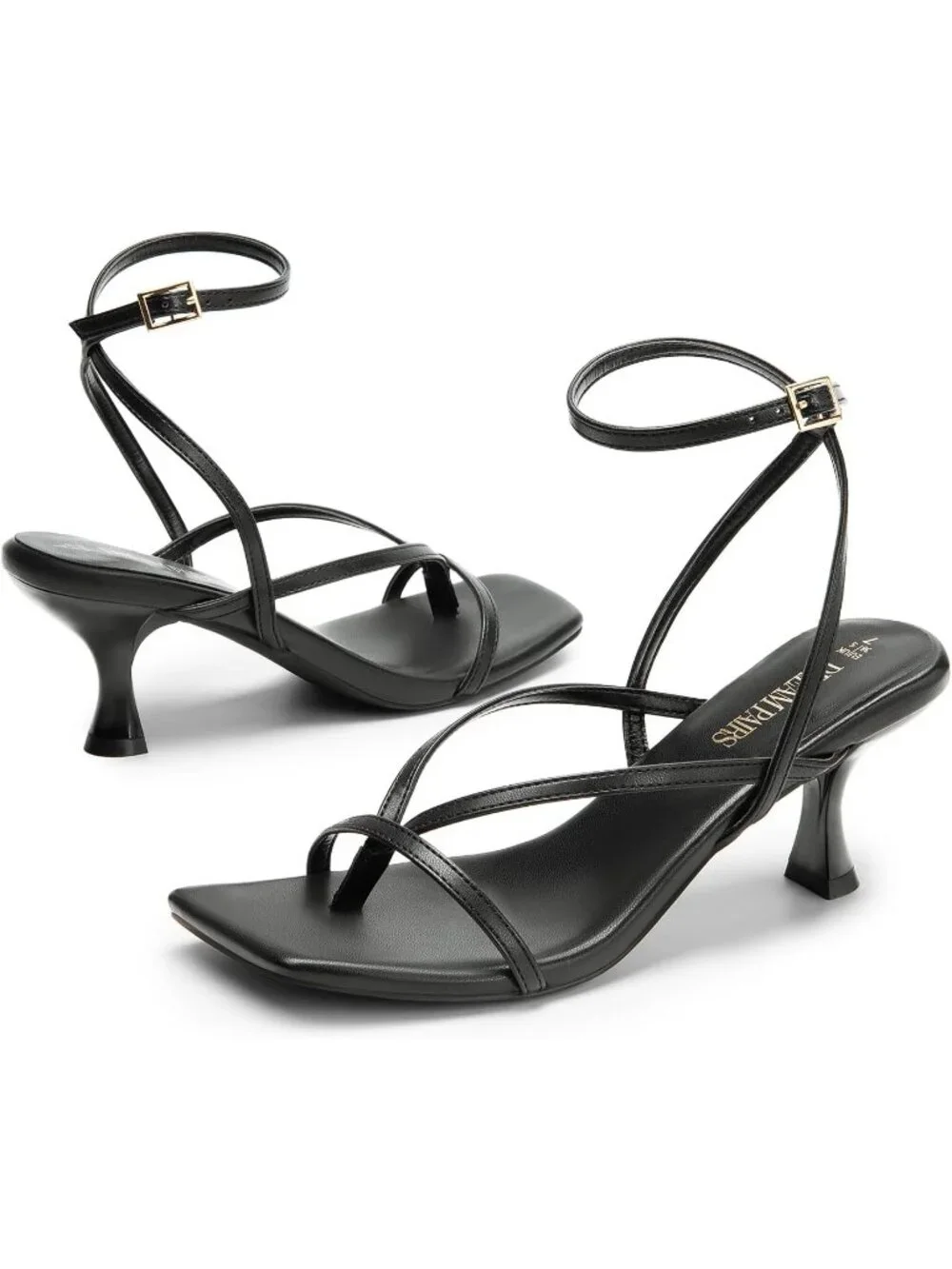 Dream Pairs Women's Black Pu Open Toe Dressy Thong Comfort Kitten Heel Sandals
